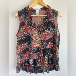 Floral Sleeveless Top - Black and Red